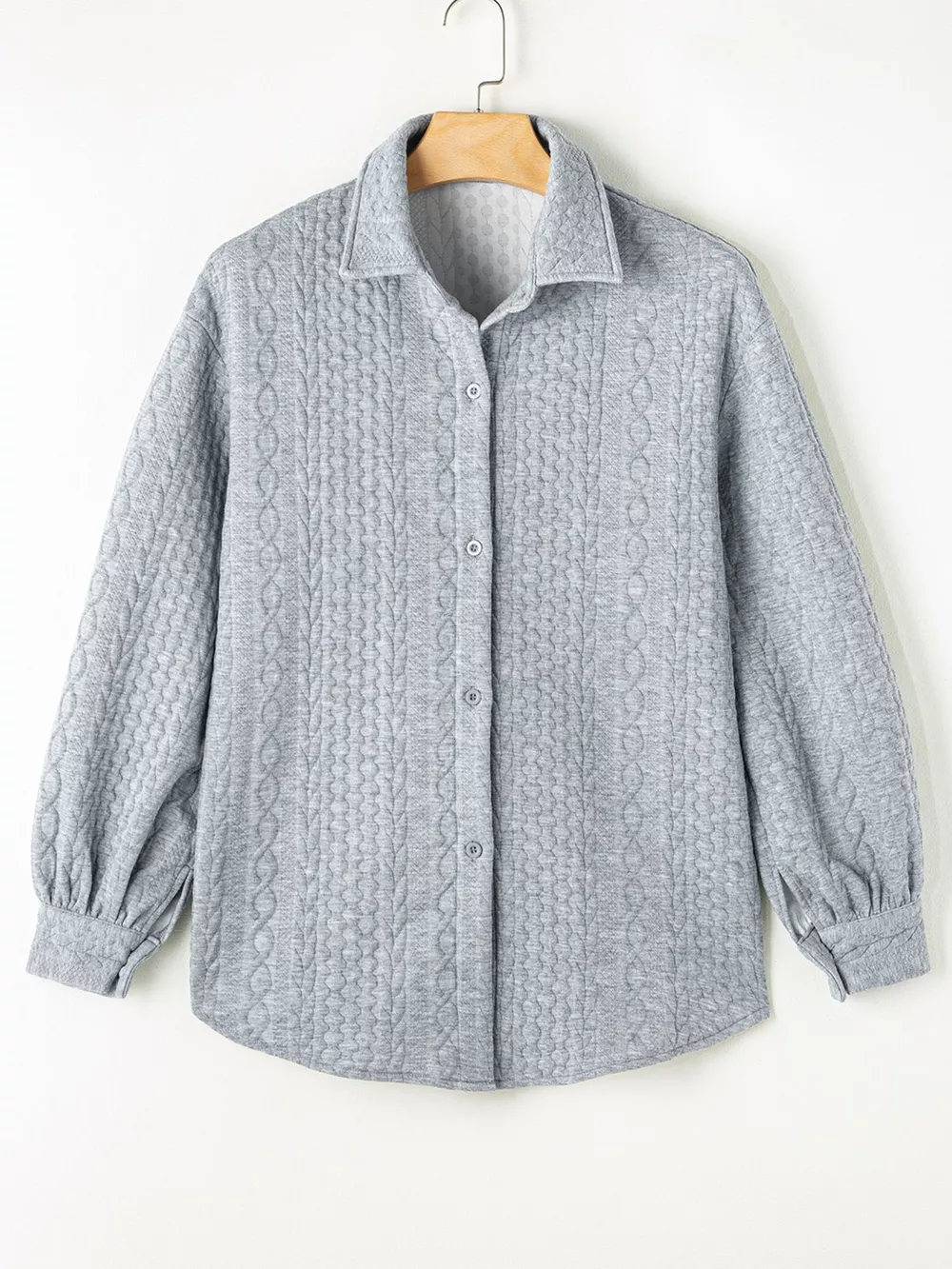 Cable Texture Puff Sleeve Loose Shacket, image 10