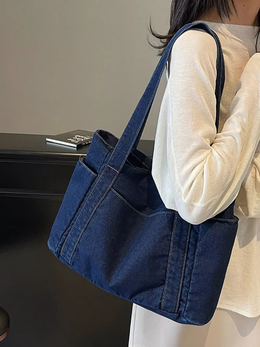 Denim Tote Shoulder Bag, image 3