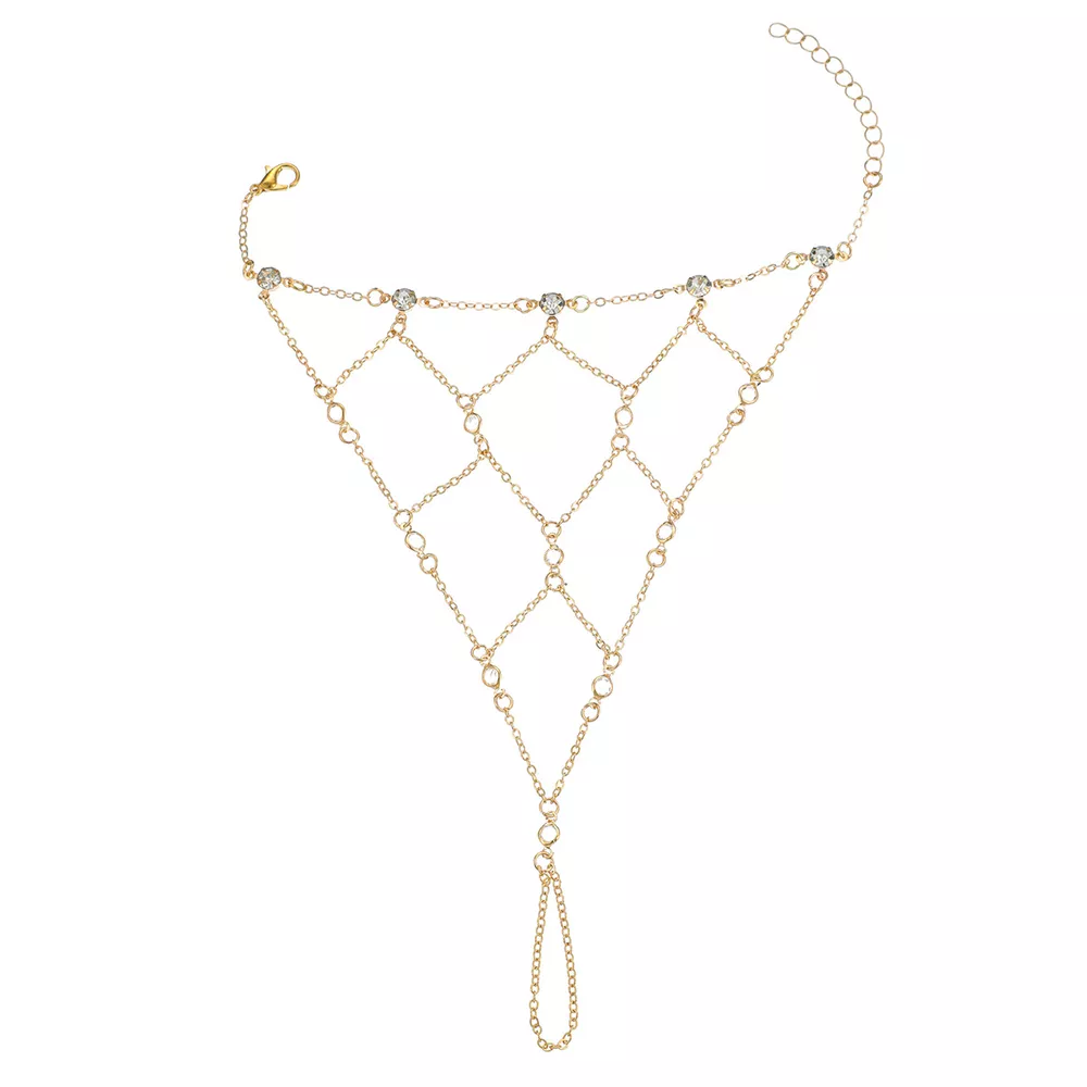 Elegant Gold Chain Hand Bracelet with Rhinestone Accents, image 5