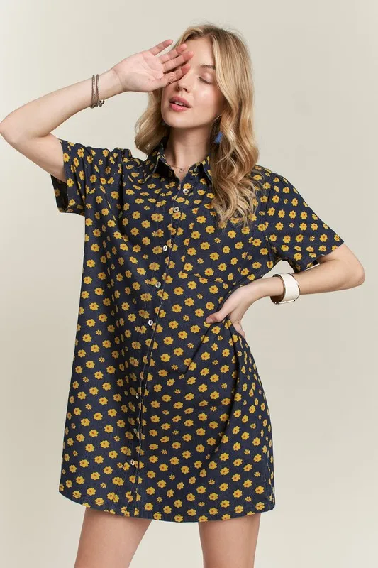 Floral Button-Up Mini Denim Dress, image 4