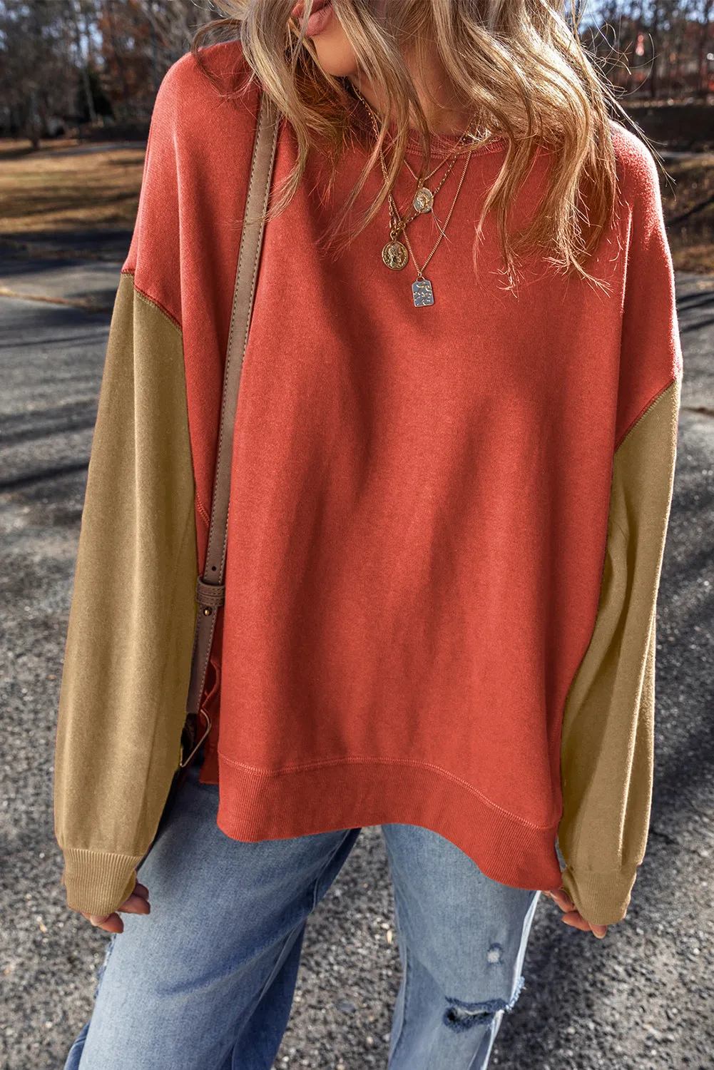Contrast Round Neck Long Sleeve Sweatshirt, image 14