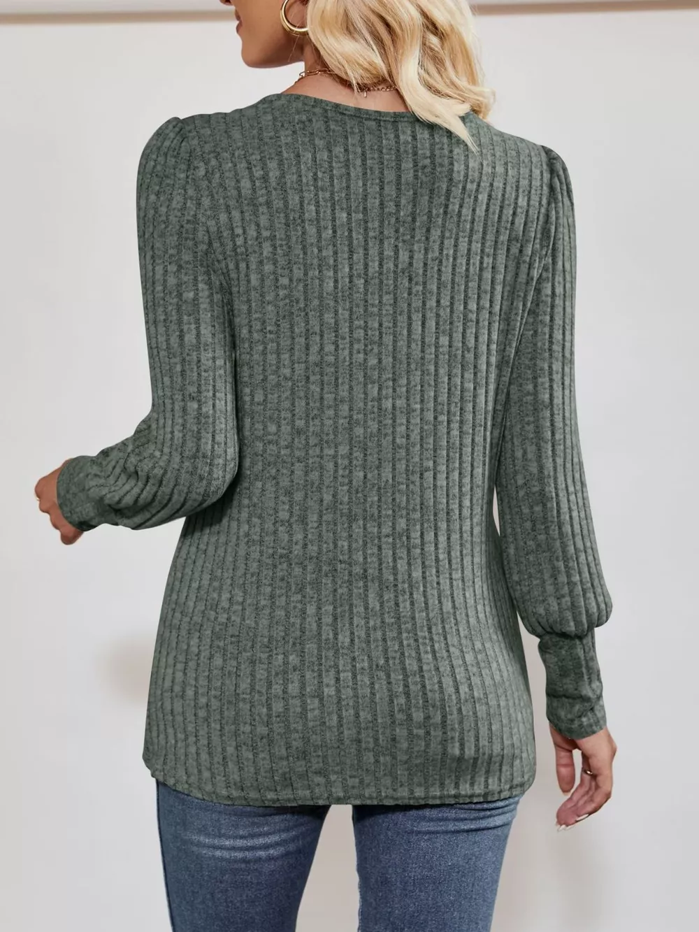Ribbed Knit Slit Long Sleeve T-Shirt, image 18