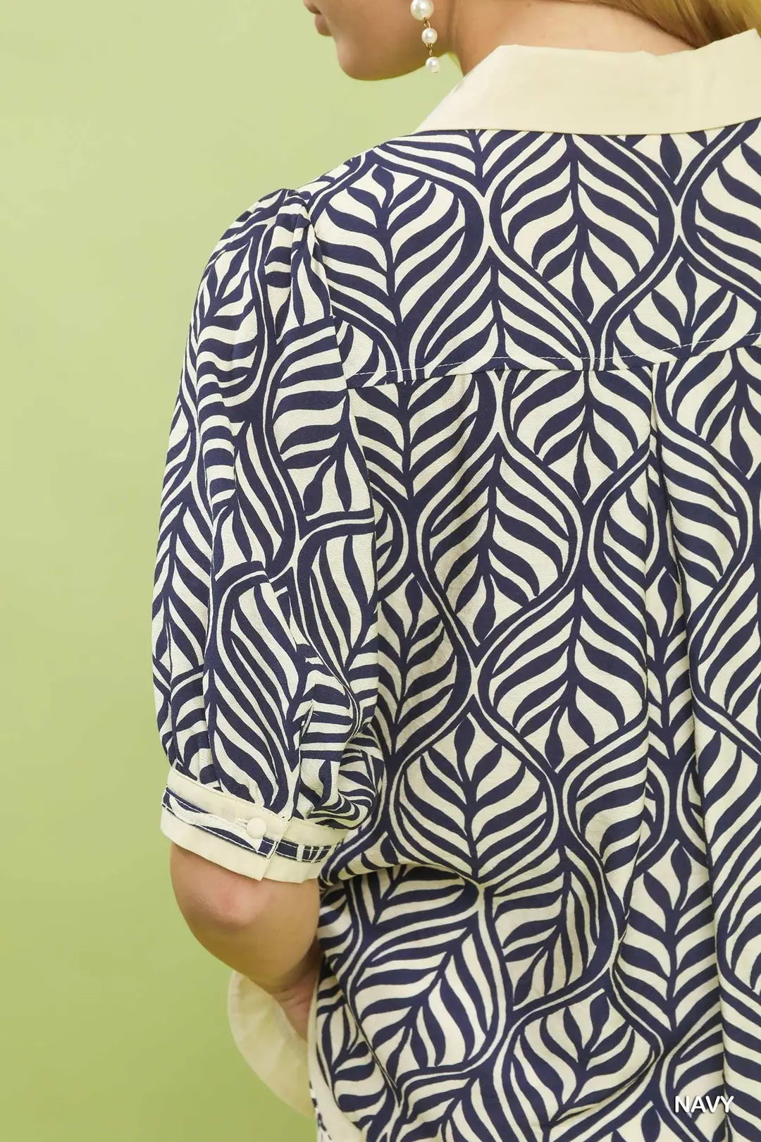 Geometric Leaf Print Popover Top, image 4