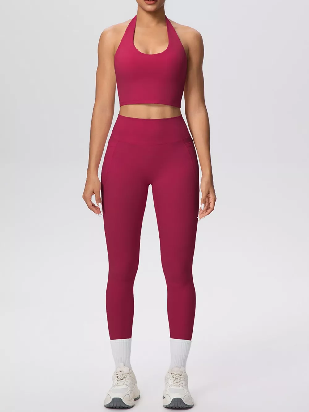 Halter Neck Crop Top and High-Waisted Leggings Active Set, image 27