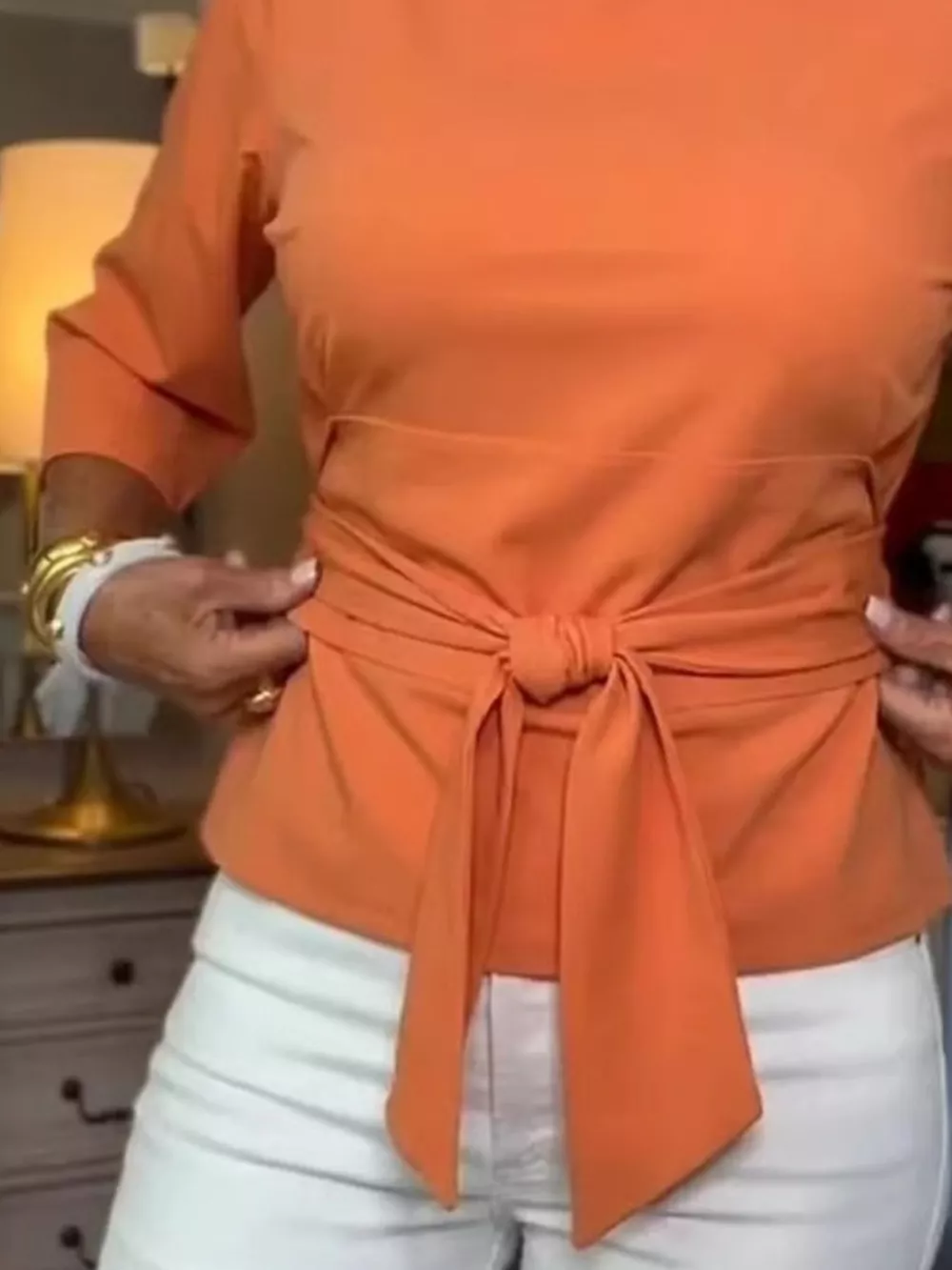 Full Size Tied 3/4 Sleeve Top Plus Size, image 10