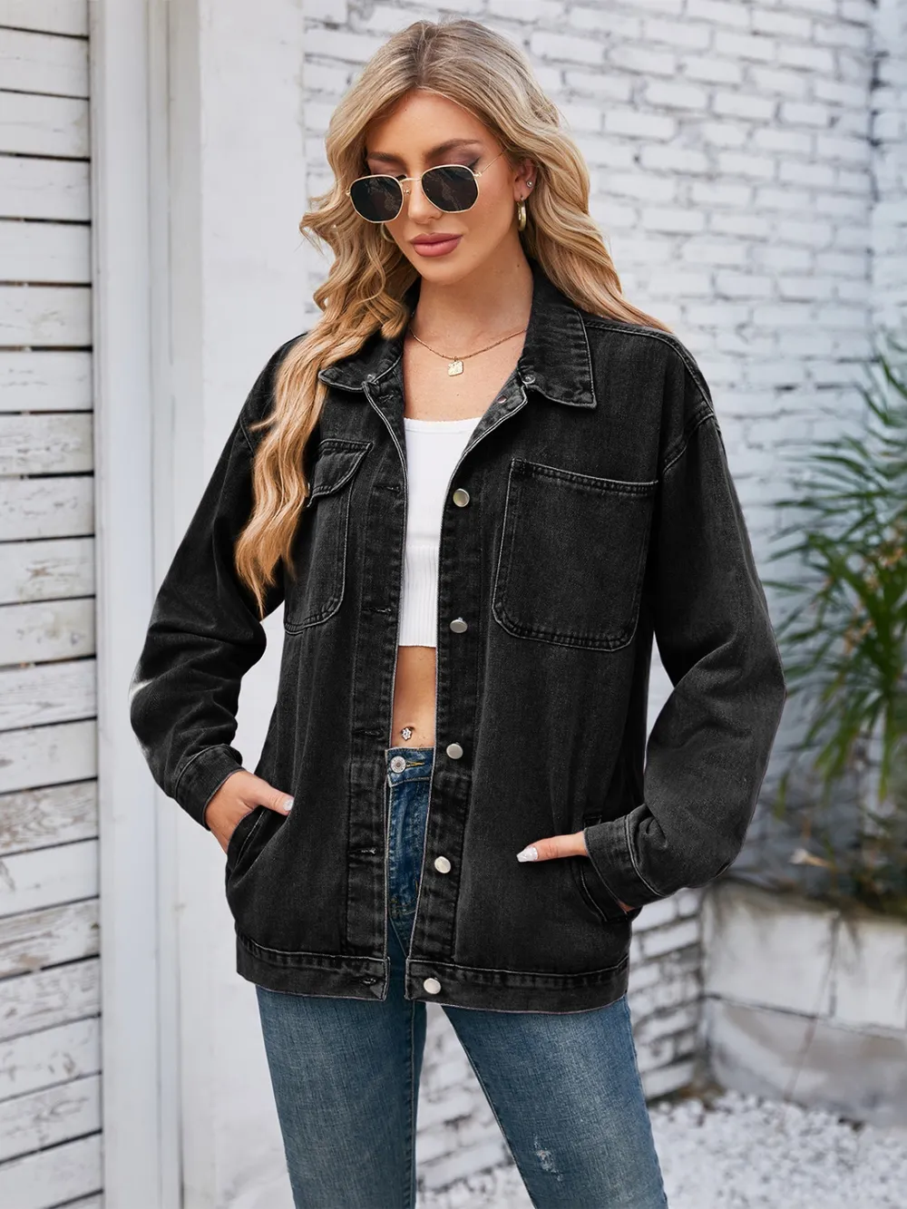 Pocketd Button Up Detachable Hooded Denim Jacket, image 8