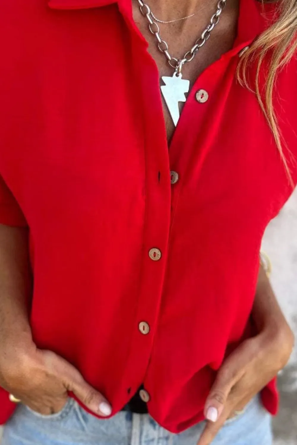 Full Size Casual Button Down Short Sleeve Loose Shirt Plus Size, image 10