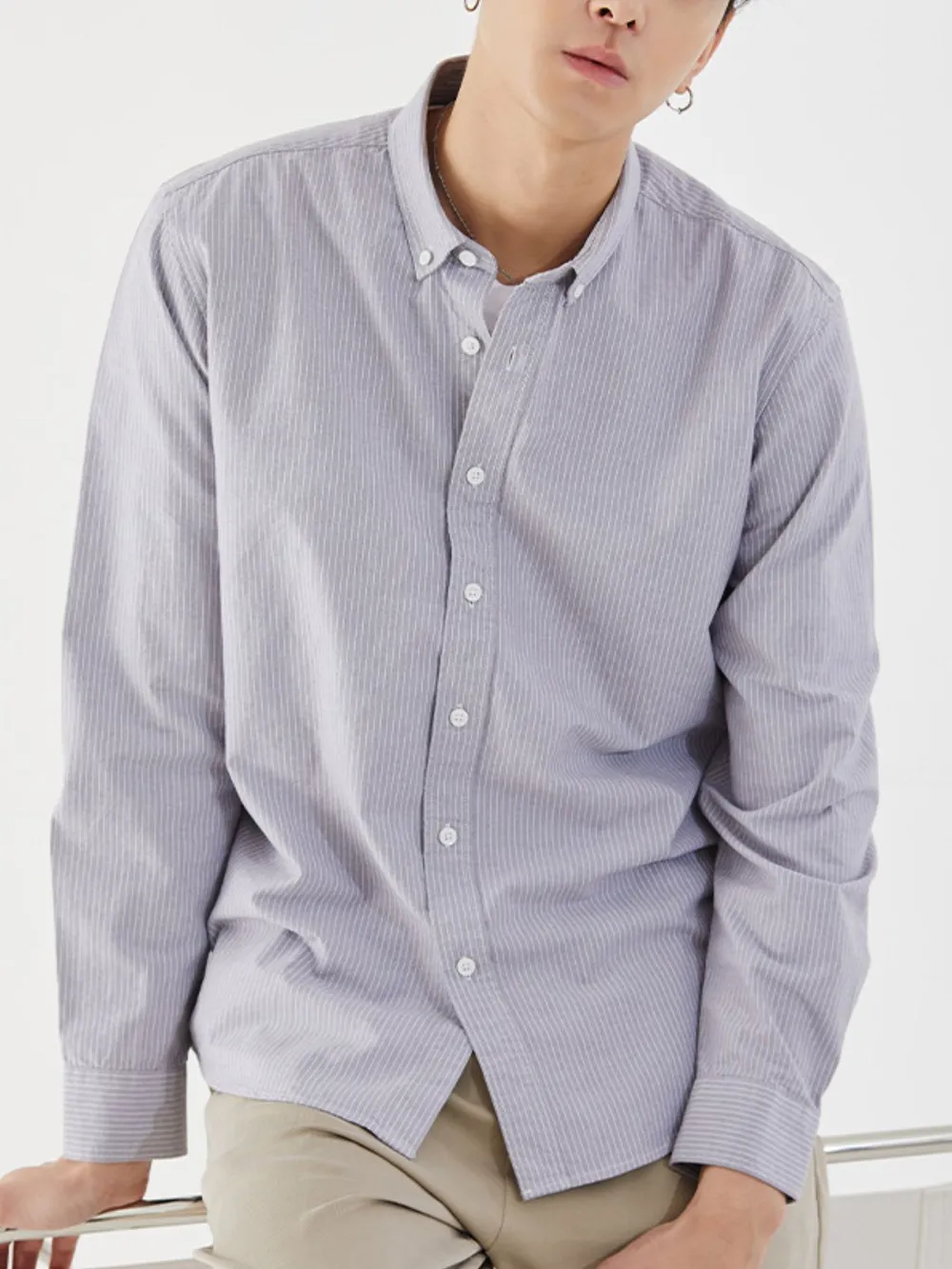 Men's Full Size Striped Button Up Long Sleeve Shirt Plus Size, image 2