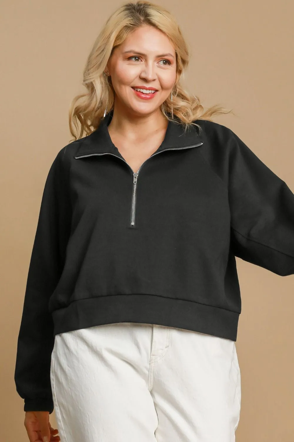 Full Size Half Zip Cropped Sweatshirt Plus Size, image 4
