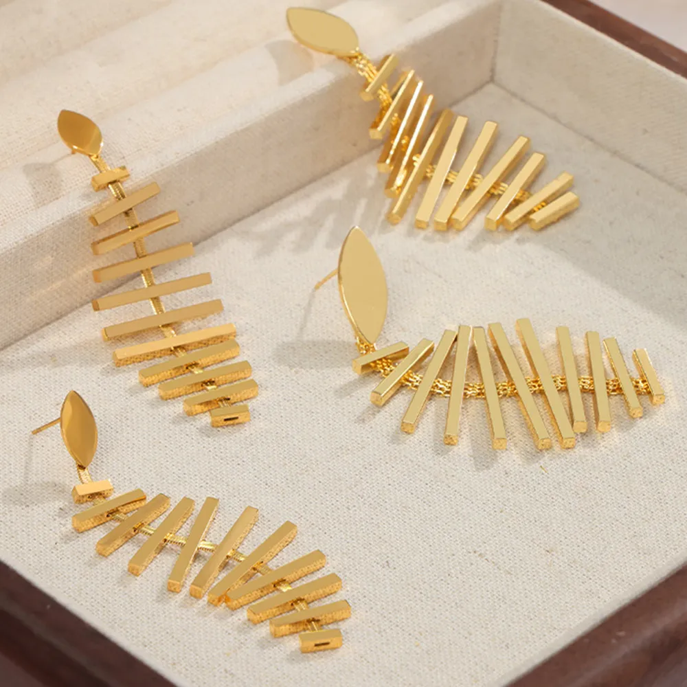 Titanium Steel Fishbone Shape Earrings, image 2