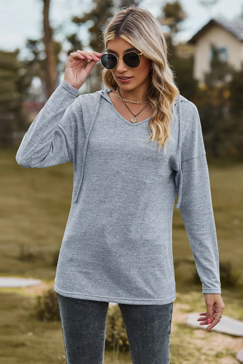 Drawstring Dropped Shoulder Hooded T-Shirt, image 6