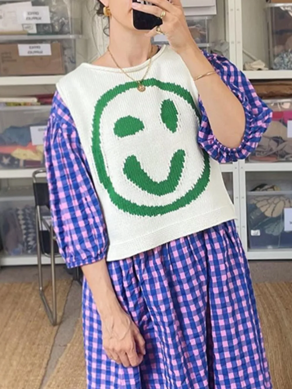 Smiley Round Neck Sweater Vest, image 16