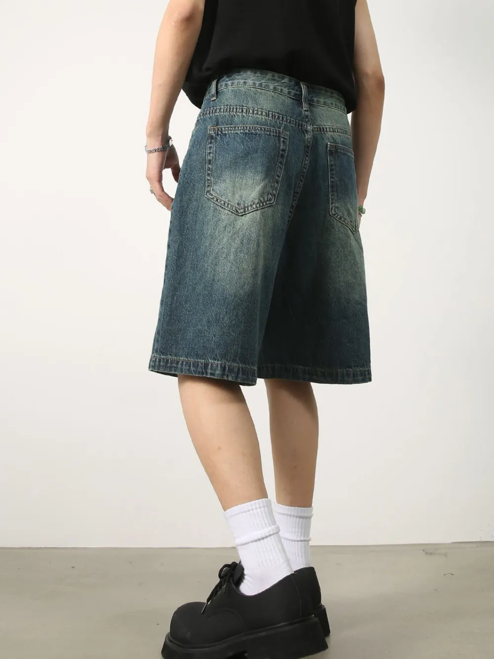 Men's Washed Denim Shorts with Pockets, image 3