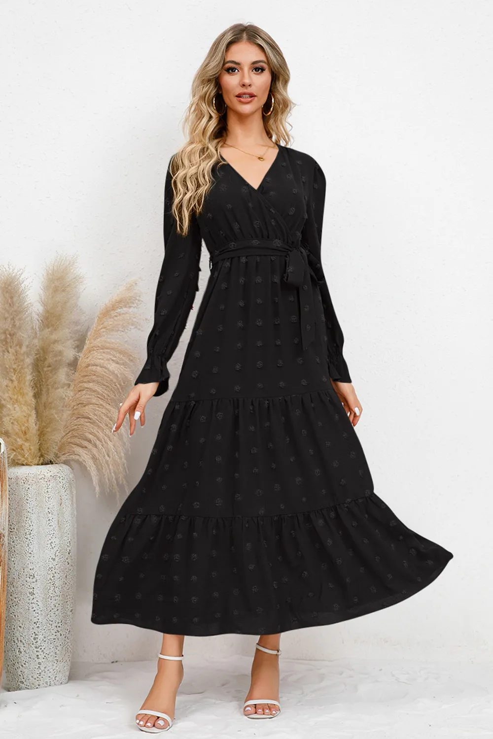 Swiss Dot Tied Surplice Flounce Sleeve Dress, image 12