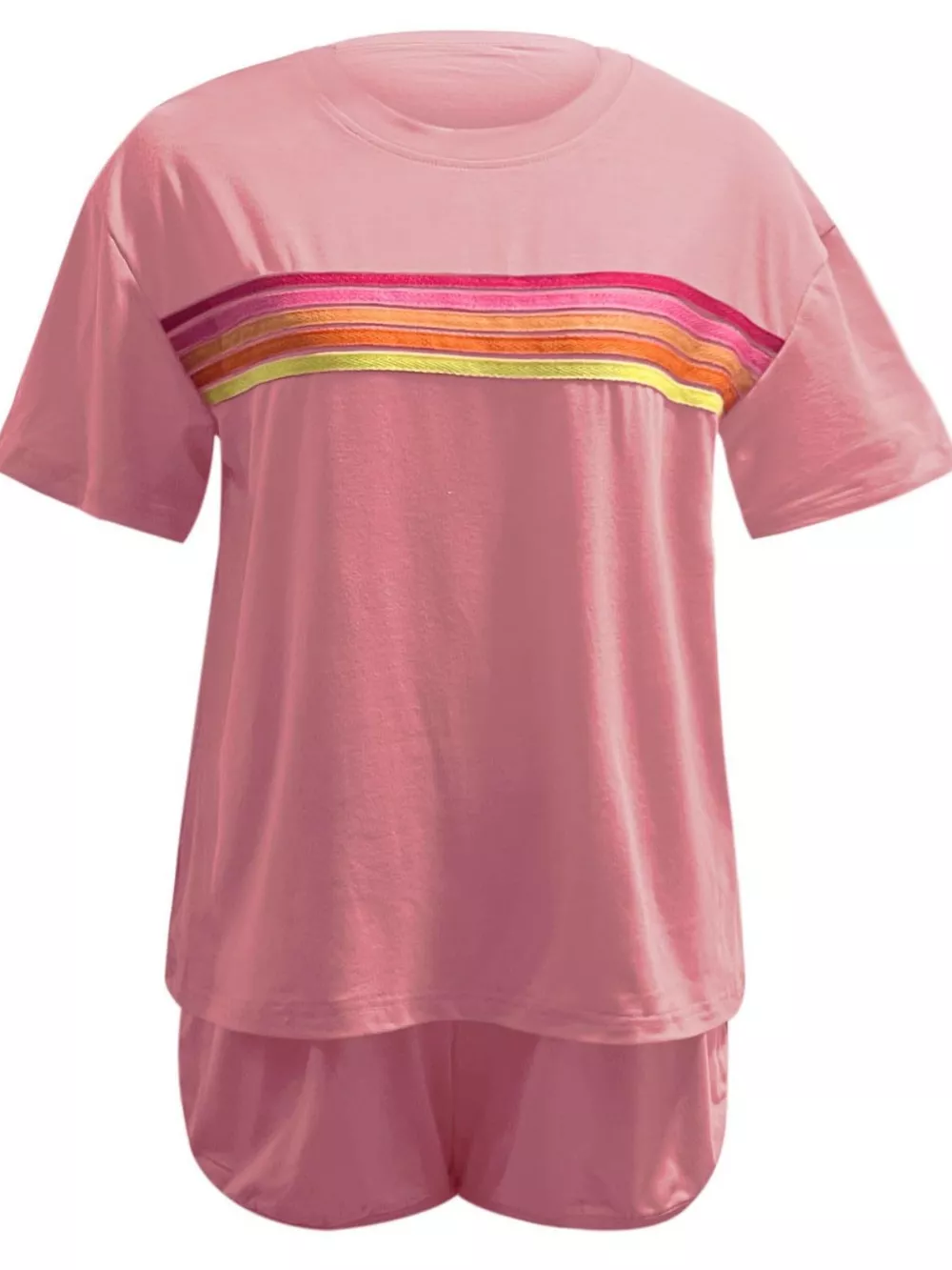 Rainbow Striped Round Neck Top and Shorts Set, image 13