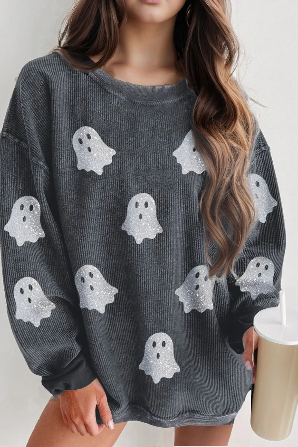 Glitter Ghost Round Neck Long Sleeve Sweatshirt, image 6