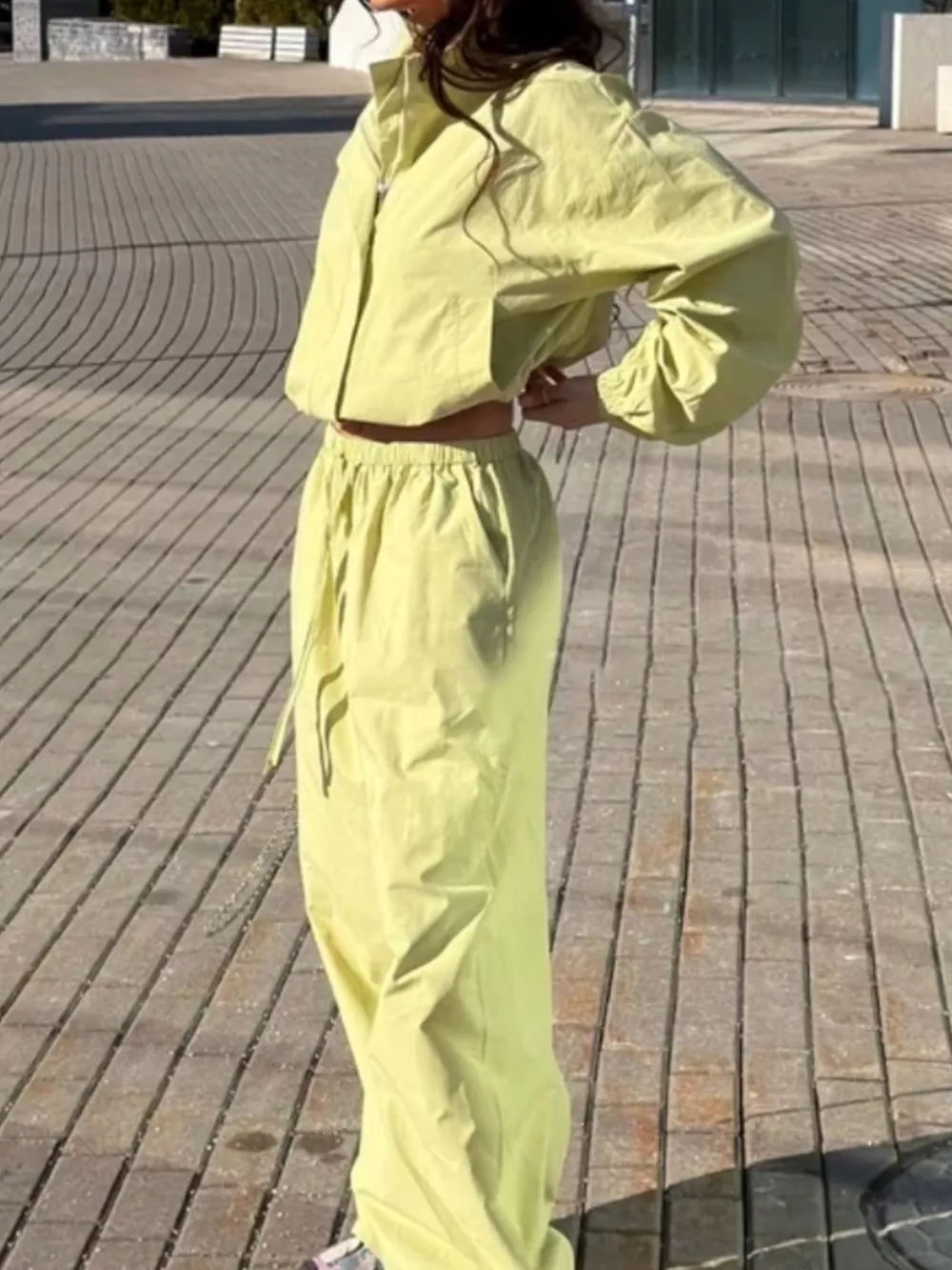 Drawstring Hem Crop Jacket and Wide-Leg Pant Set, image 11
