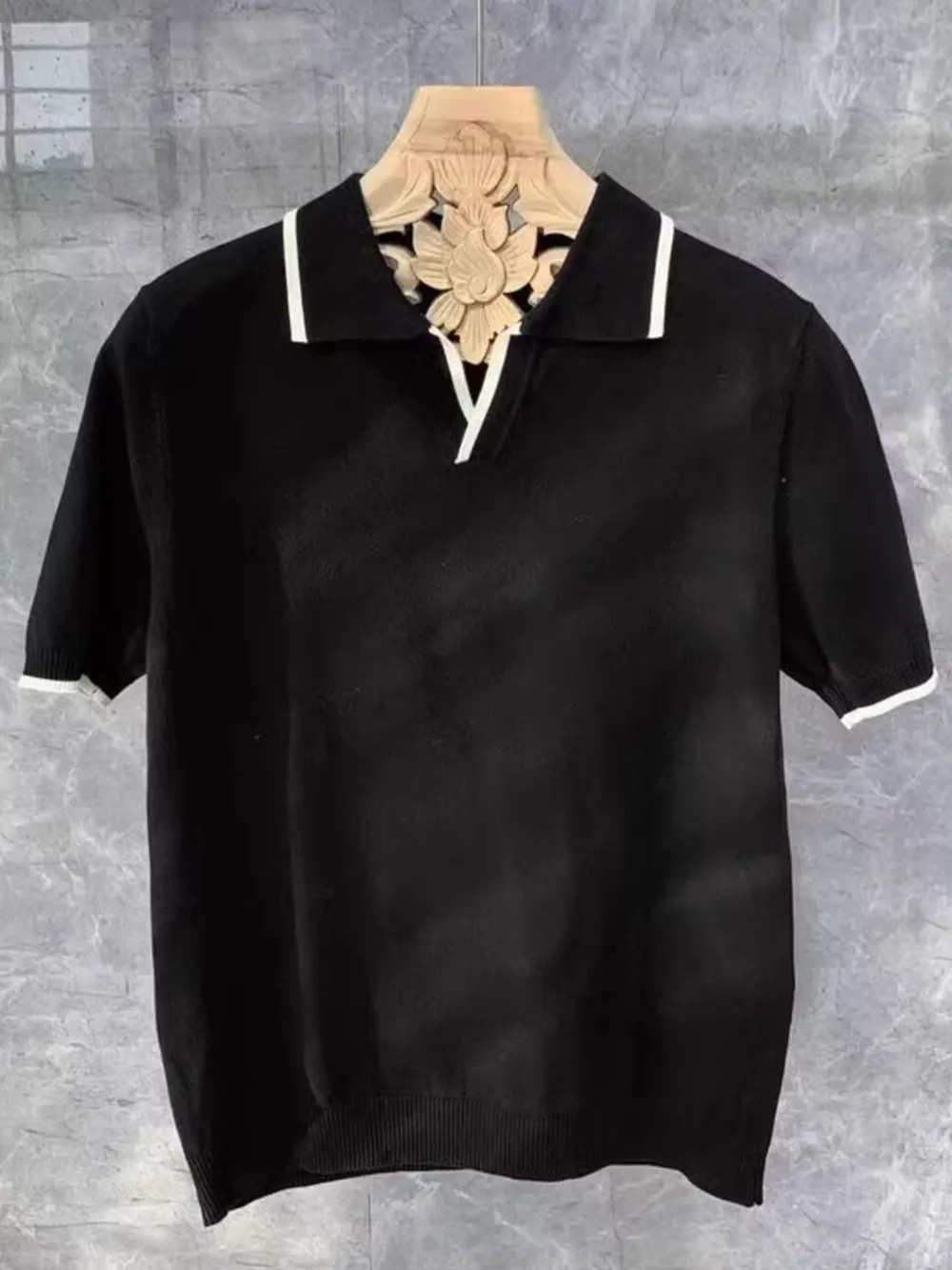 Men's Full Size Contrast Trim Short Sleeve Knit Polo Plus Size