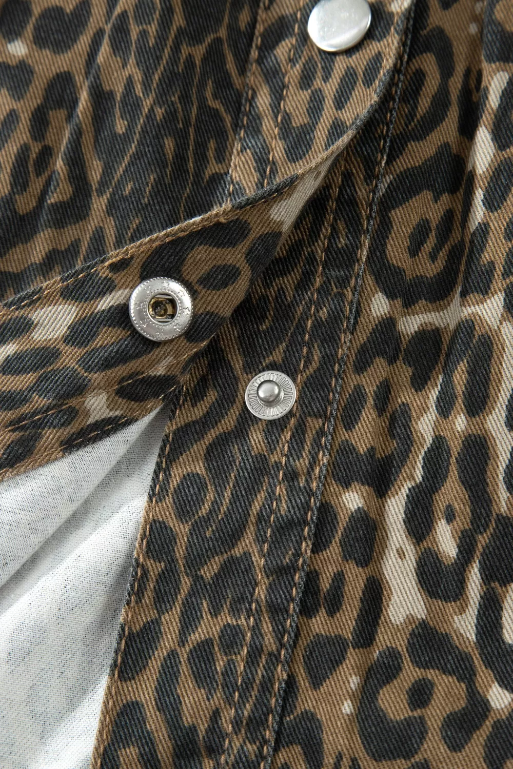 Leopard Print Puff Sleeve Denim Dress, image 5