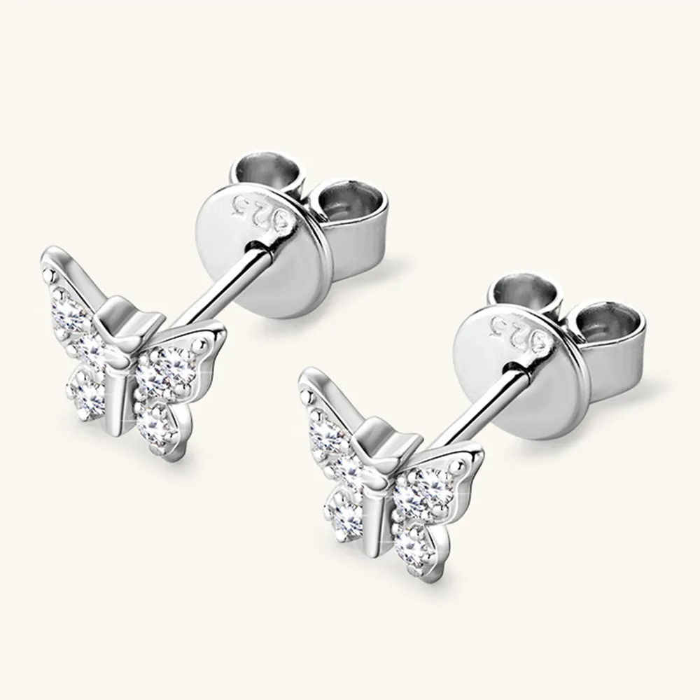 Moissanite 925 Sterling Silver Butterfly Stud Earrings, image 5