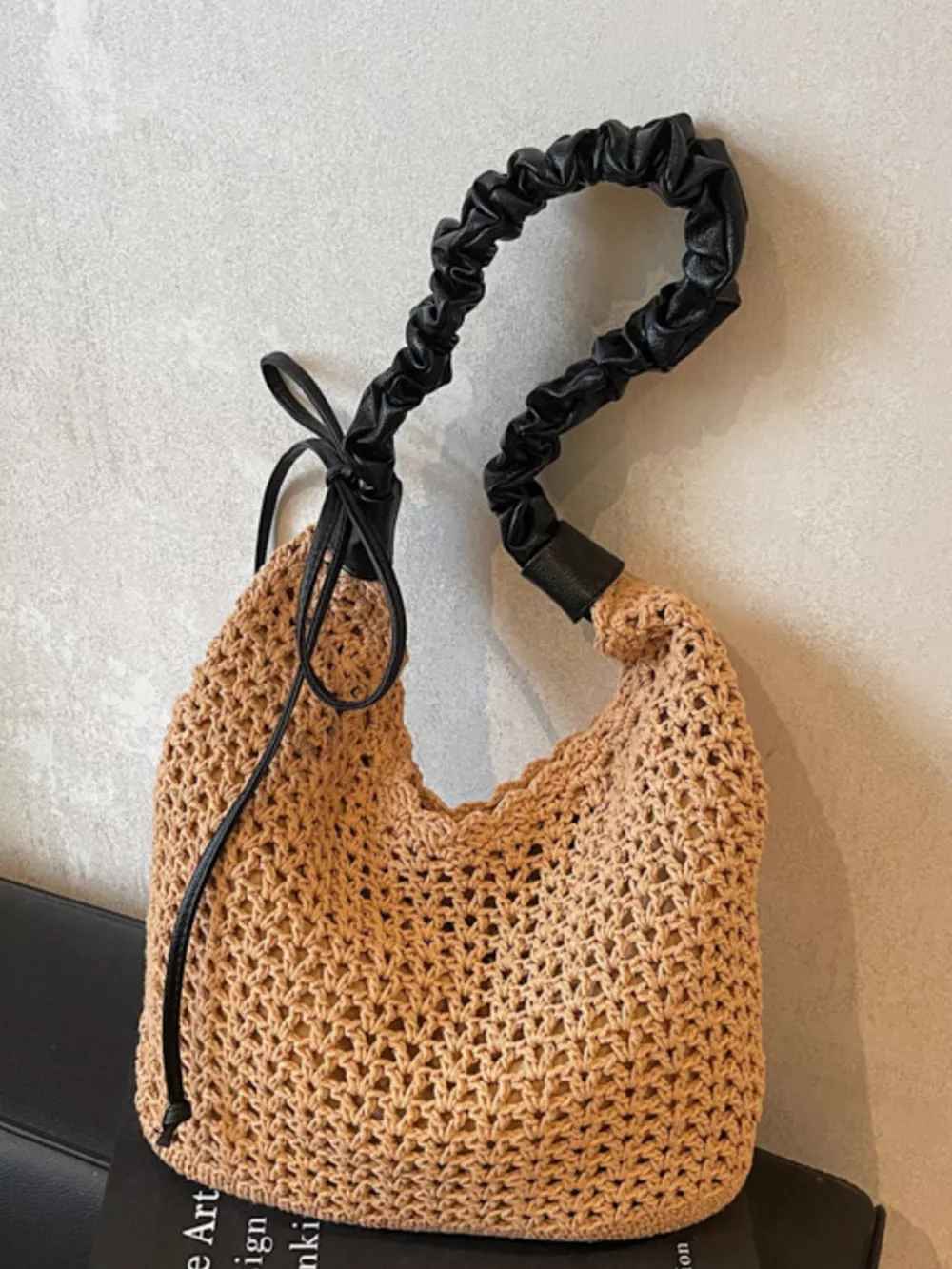 Crochet Shoulder Bag with Ruched Handle, image 4