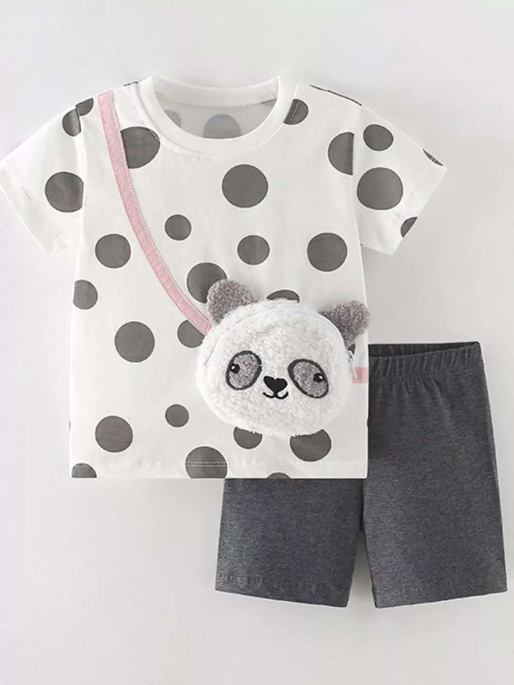 Children's Panda Bag Polka Dot T-Shirt & Shorts Set, image 3