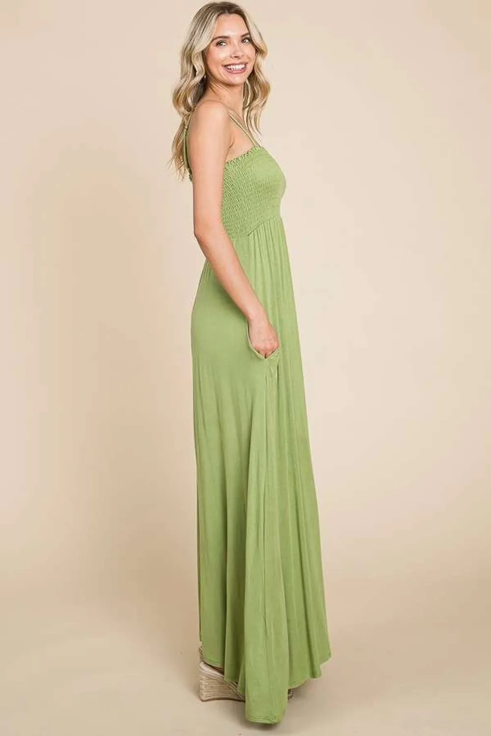 Full Size Smocked Cami Maxi Dress with Pockets, image 4