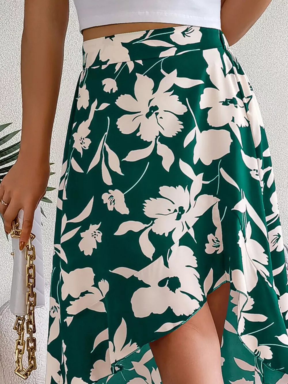 Floral Print Ruffle Hem Asymmetrical Skirt, image 7
