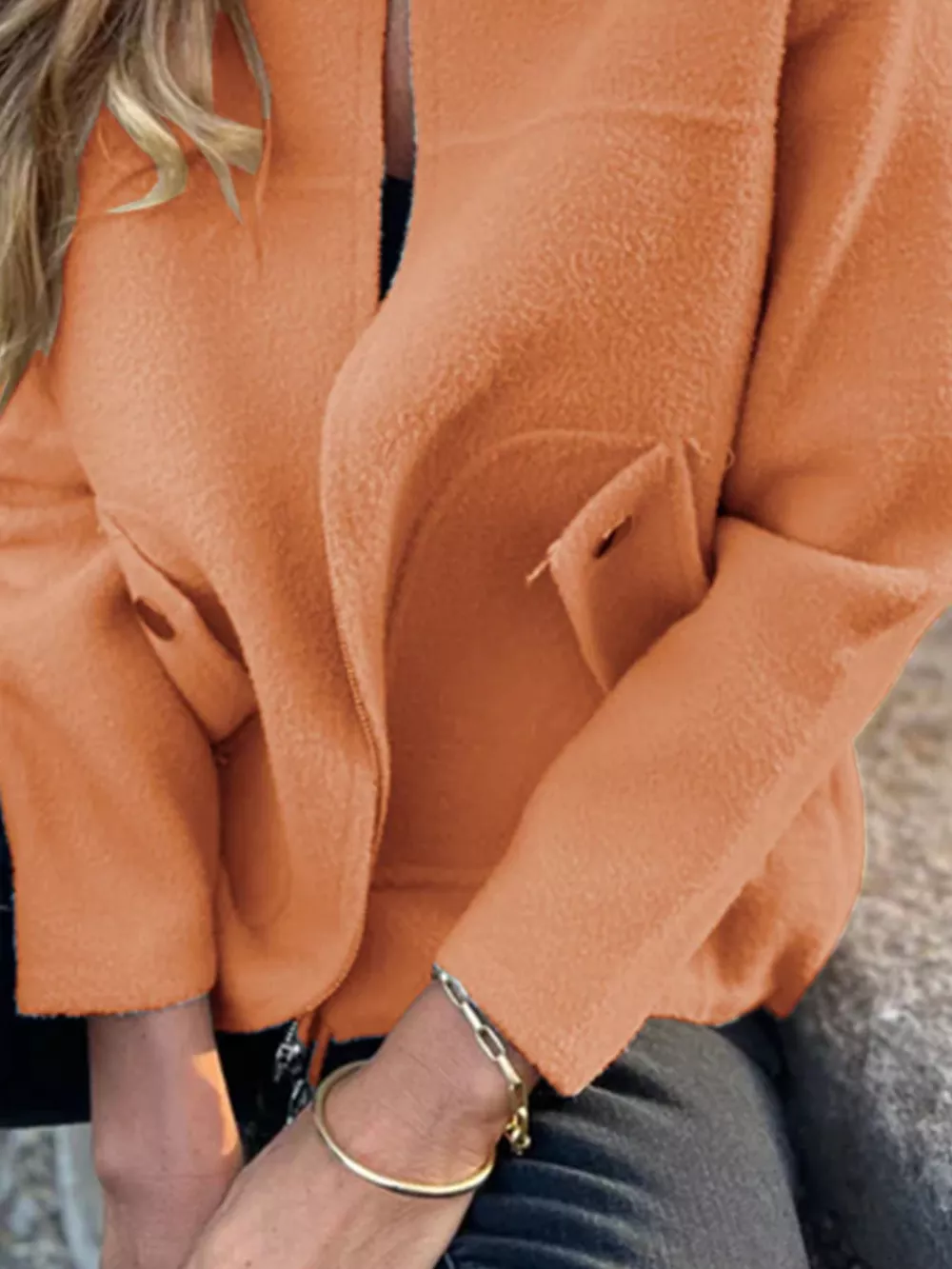 Full Size Textured Knit Zip Up Outerwear Plus Size, image 11