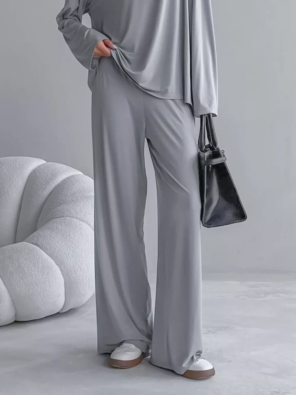 Solid Color Long Sleeve Top and Pants Set, image 3