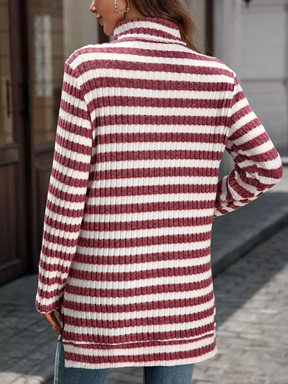 Striped Turtleneck Long Sleeve Knit Top, image 19