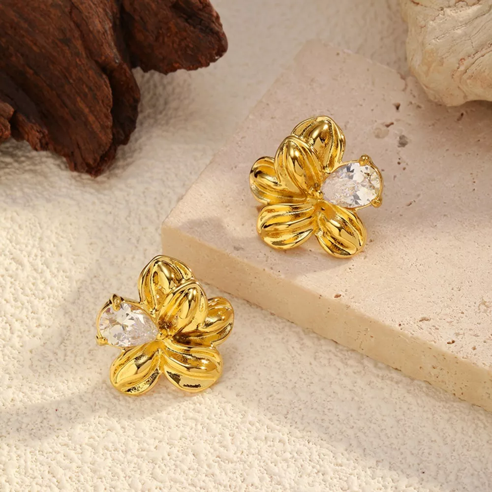 18K Gold-Plated Flower Stud Earrings, image 4