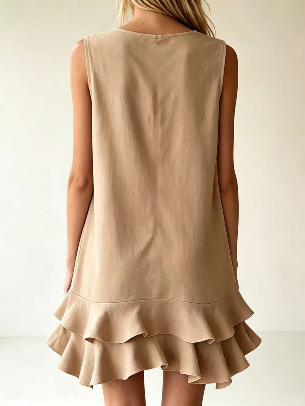 Full Size Sleeveless V-Neck Tiered Ruffle Mini Dress Plus Size, image 8