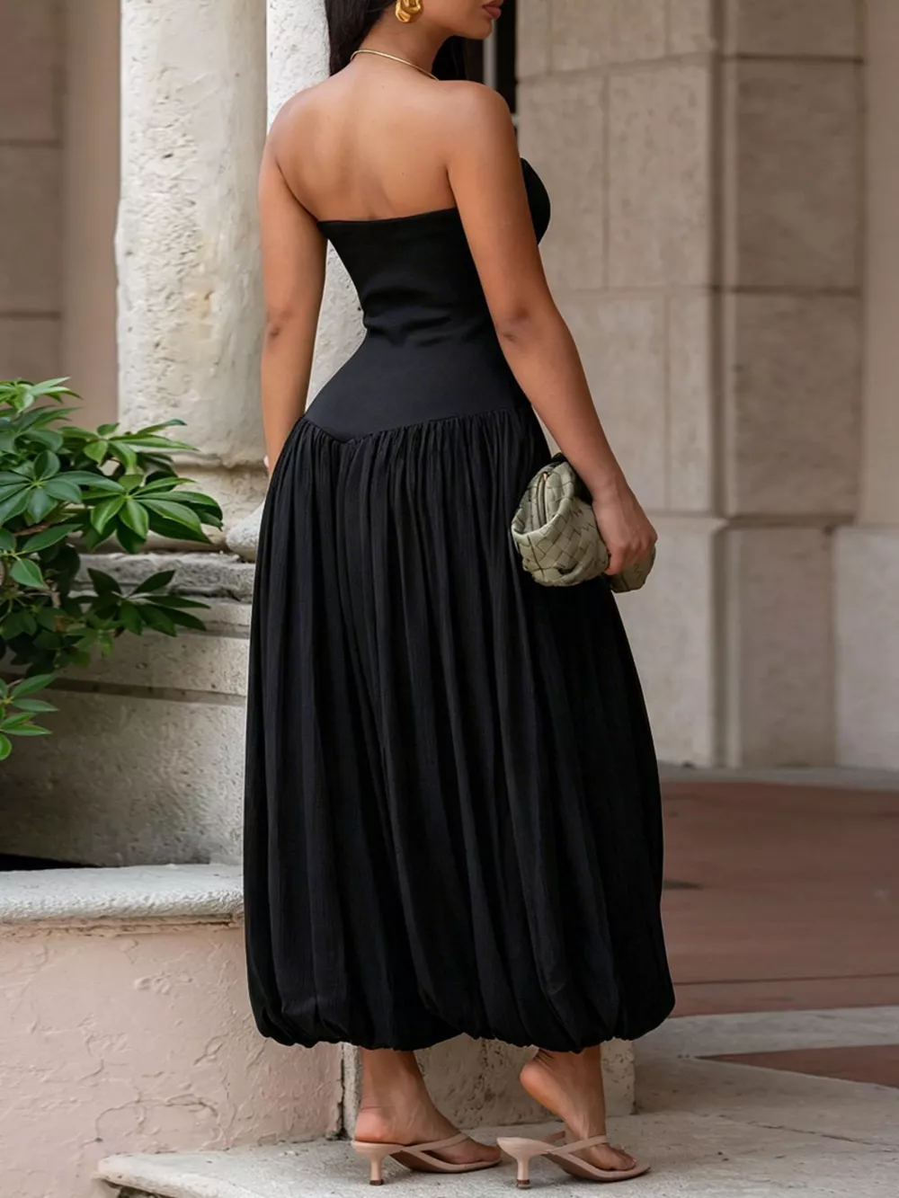 Strapless Ruched Wide-Leg Jumpsuit, image 9