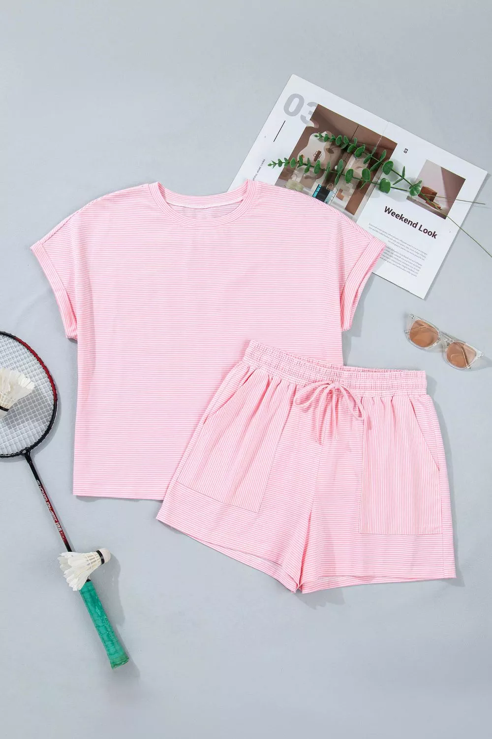 Stripe Matching Oversized Tee and Drawstring Shorts Set, image 9
