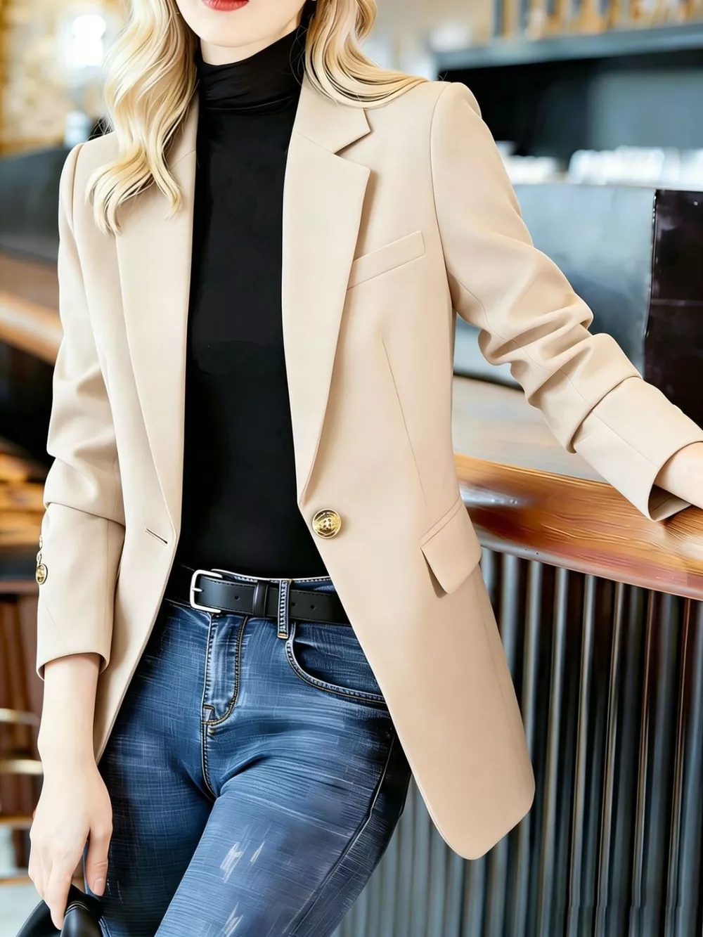 Full Size One Button Lapel Collar Blazer Plus Size, image 9