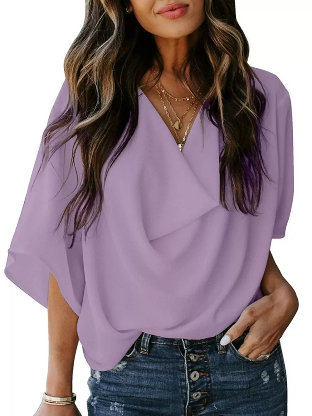 Full Size Half Sleeve Flowy Blouse Plus Size, image 3