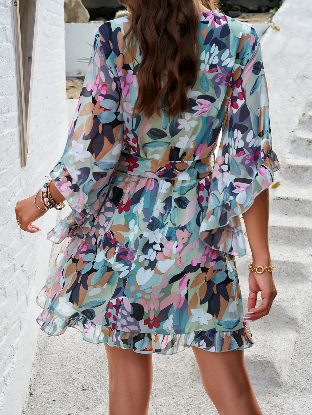 Ruffled Printed Surplice Half Sleeve Mini Dress, image 11