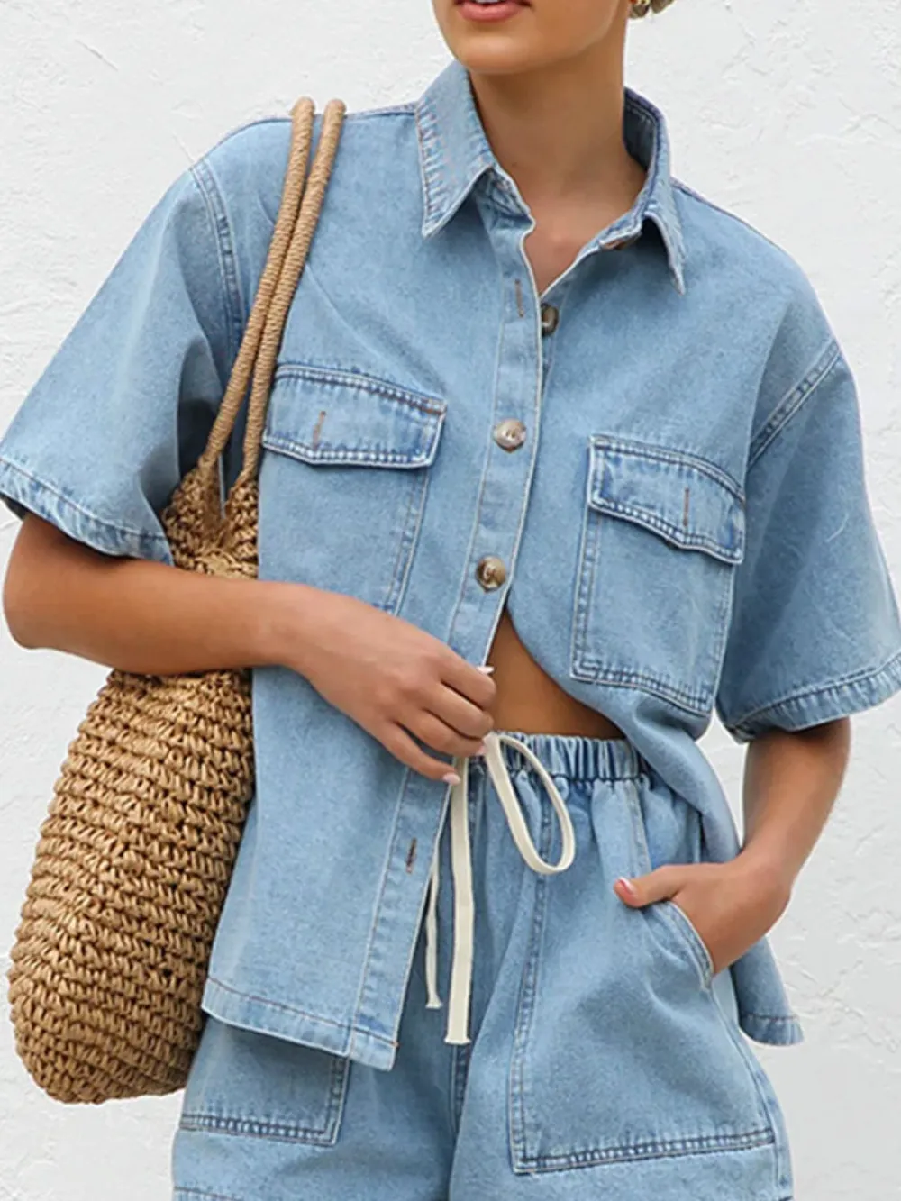 Button Up Half Sleeve Denim Shirt, image 7