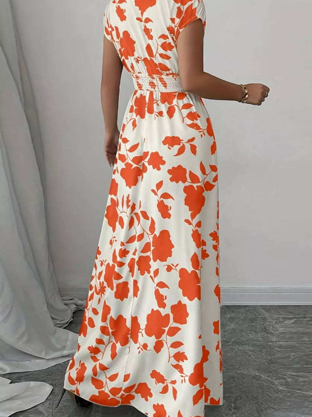 Printed Surplice Cap Sleeve Maxi Dress, image 9