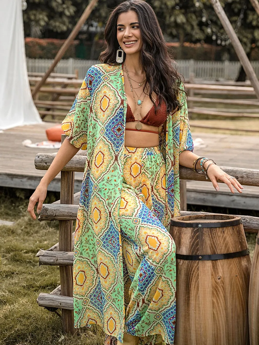Printed Half Sleeve Top and Wide Leg Pants Set, image 4