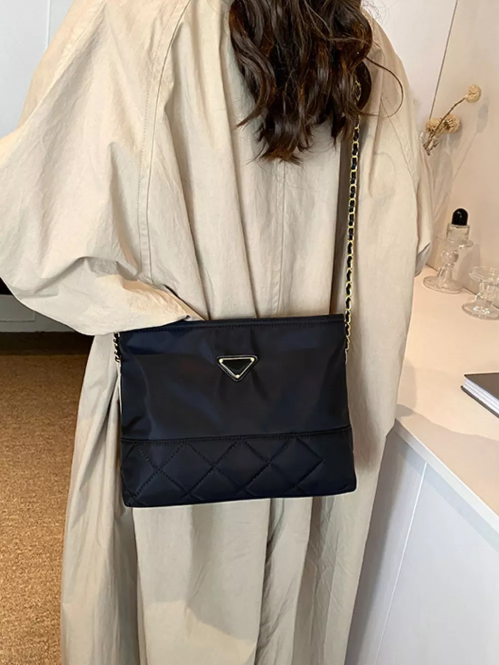 Quilted Crossbody Bag with Chain Strap, image 6
