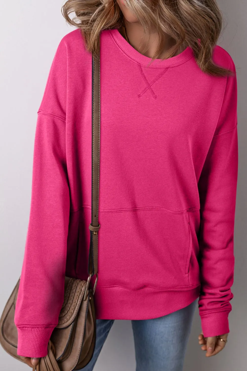 Solid Color Round Neck Long Sleeve Sweatshirt, image 12