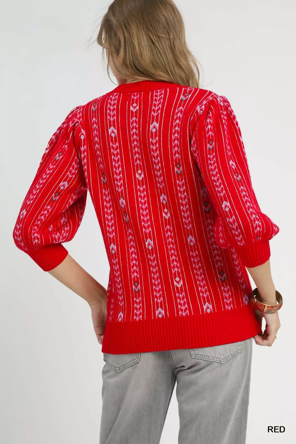 Jacquard Knit Puff Sleeve Sweater, image 5