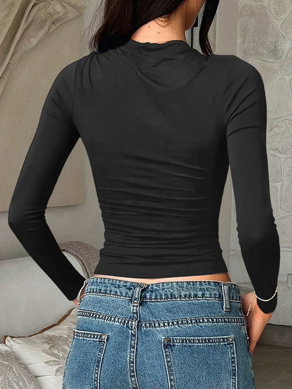 Round Neck Long Sleeve Fitted T-Shirt, image 8