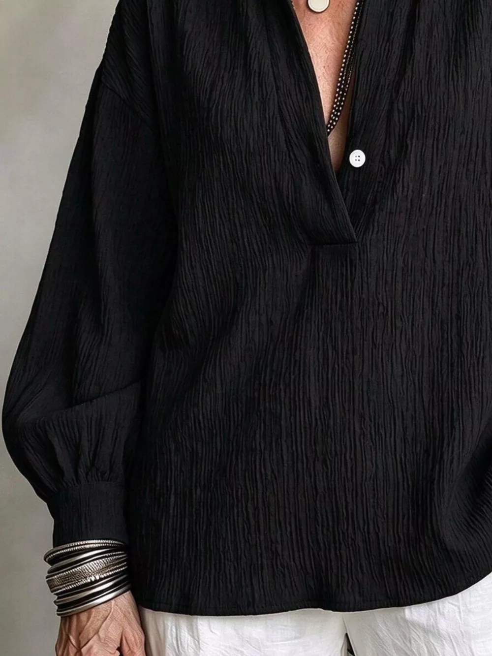 Full Size Textured Lantern Sleeves Blouse Plus Size, image 8