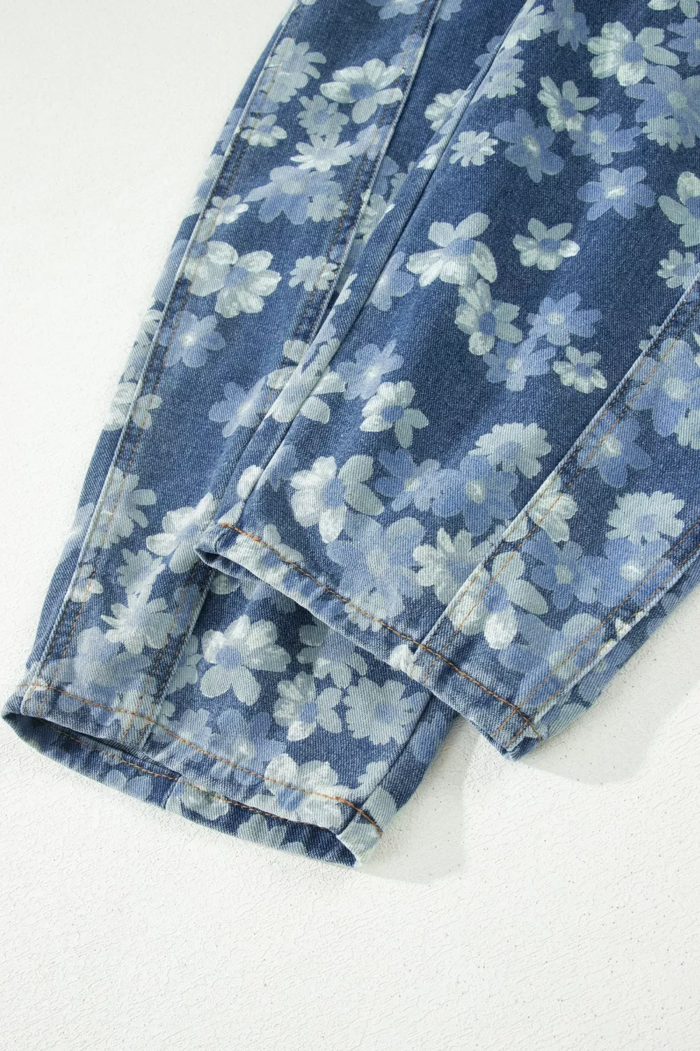 Dainty Floral Printed Drawstring Barrel Jeans, image 10