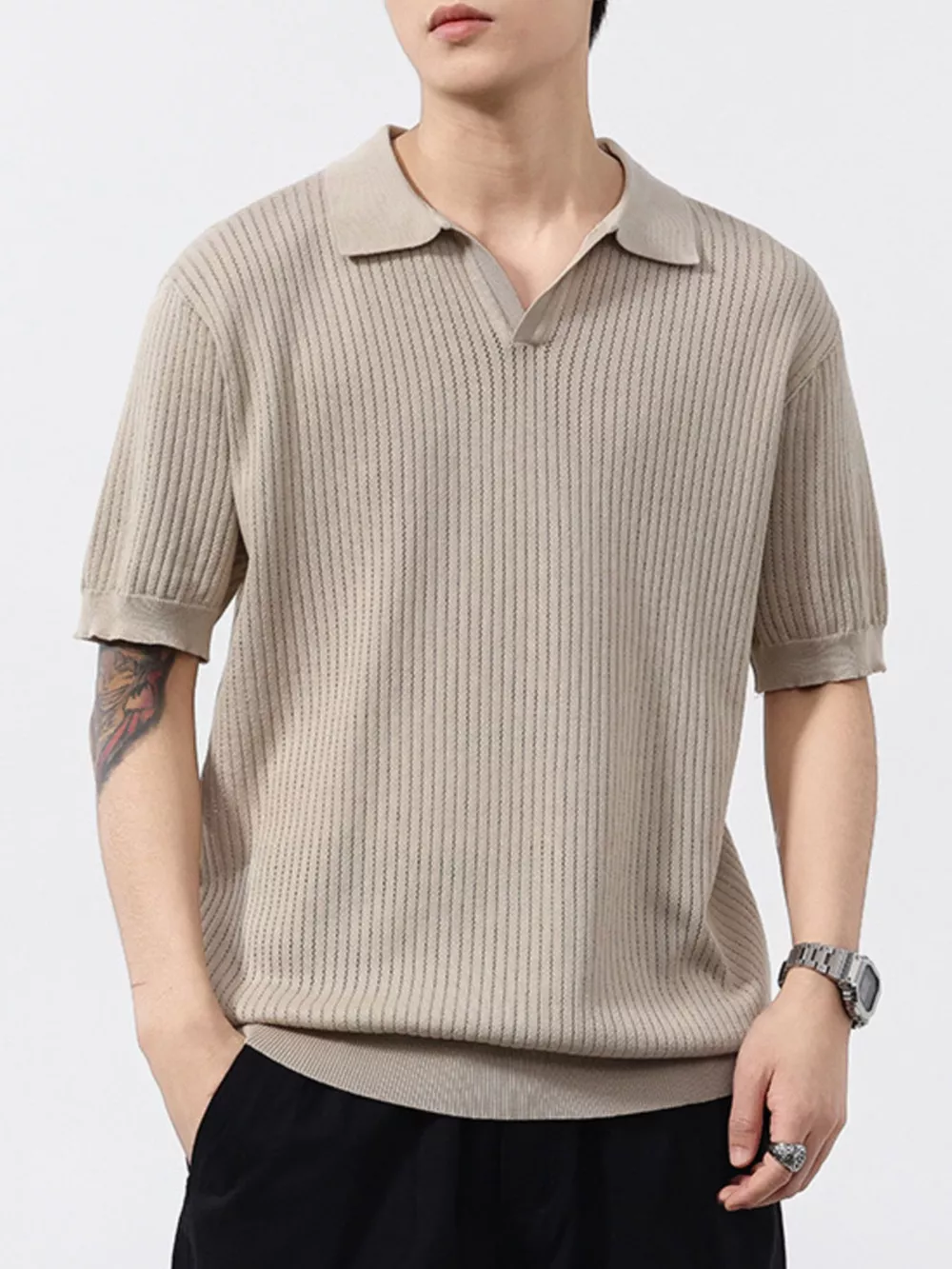 Men's Plus Size Ribbed Short Sleeve Polo