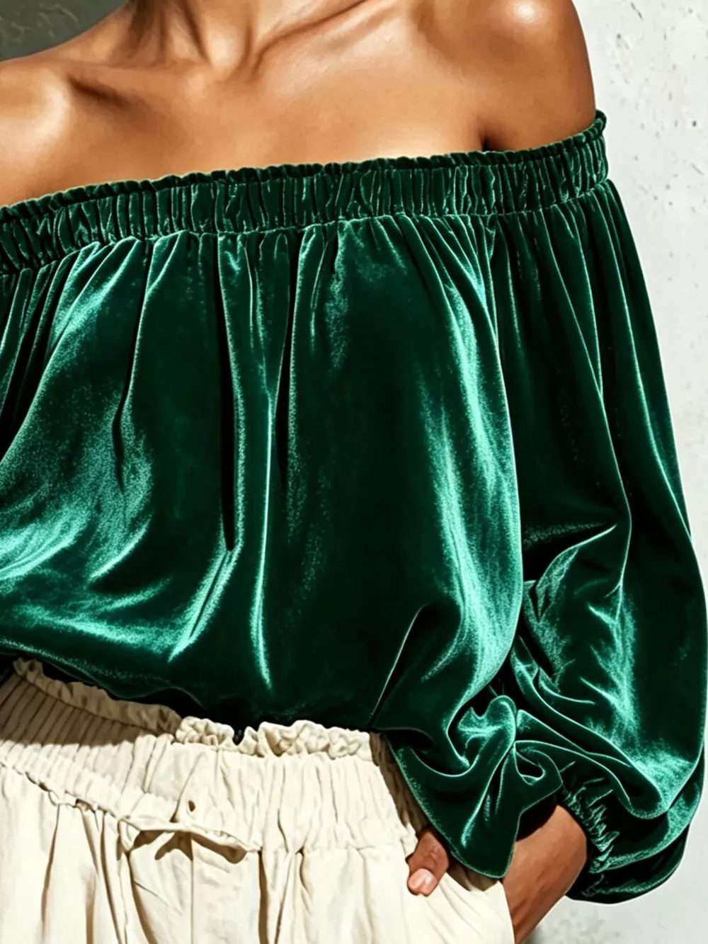 Off-Shoulder Velvet Long Sleeve T-Shirt, image 12