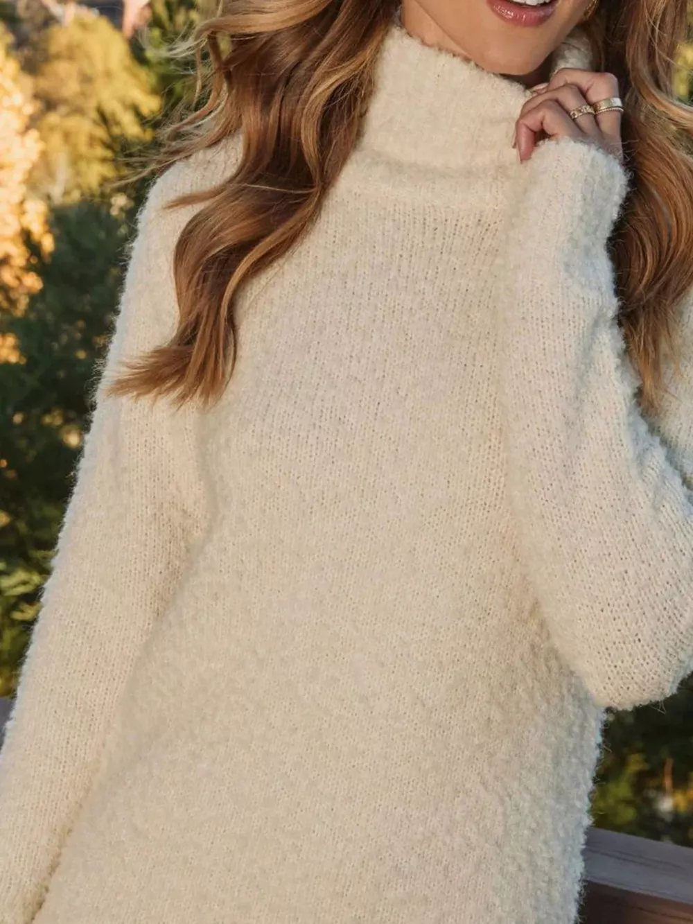 Fringe Turtleneck Long Sleeve Sweater Dress, image 9